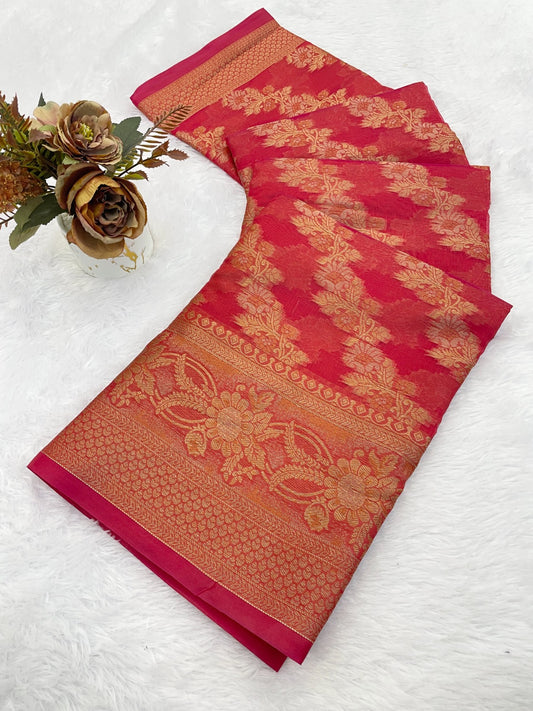 Organza Silk Saree for Women with Trendy Wedding Style in Cotton, Fancy, Art Silk, and Soft Silk Blend Saree