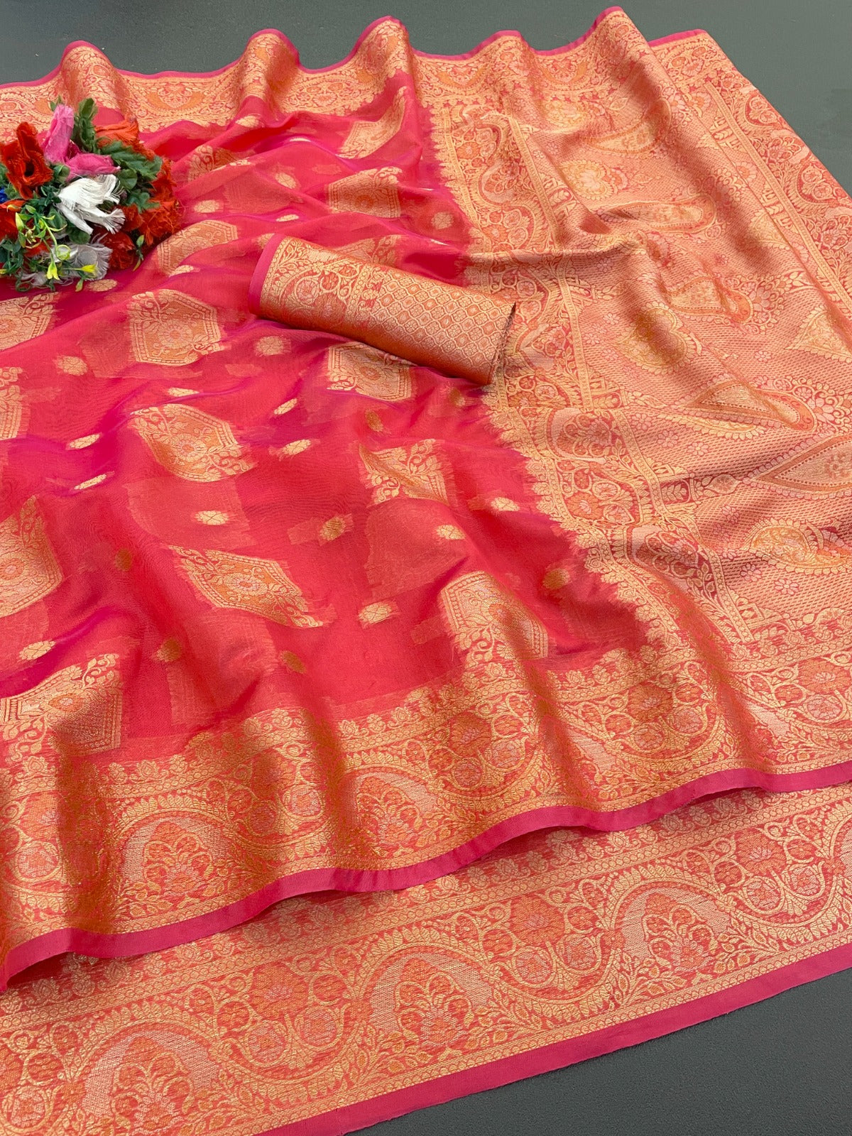 Organza Silk Saree for Women with Trendy Wedding Style in Cotton, Fancy, Art Silk, and Soft Silk Blend Saree