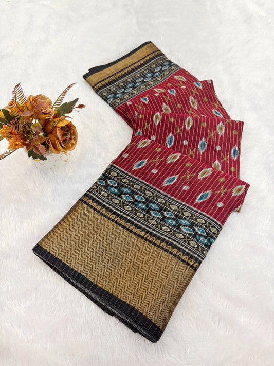 Dola Jaquard Jari Lining Woven Printed Saree With Blouse