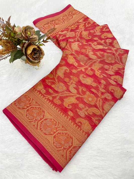Organza Silk Saree for Women with Trendy Wedding Style in Cotton, Fancy, Art Silk, and Soft Silk Blend Saree