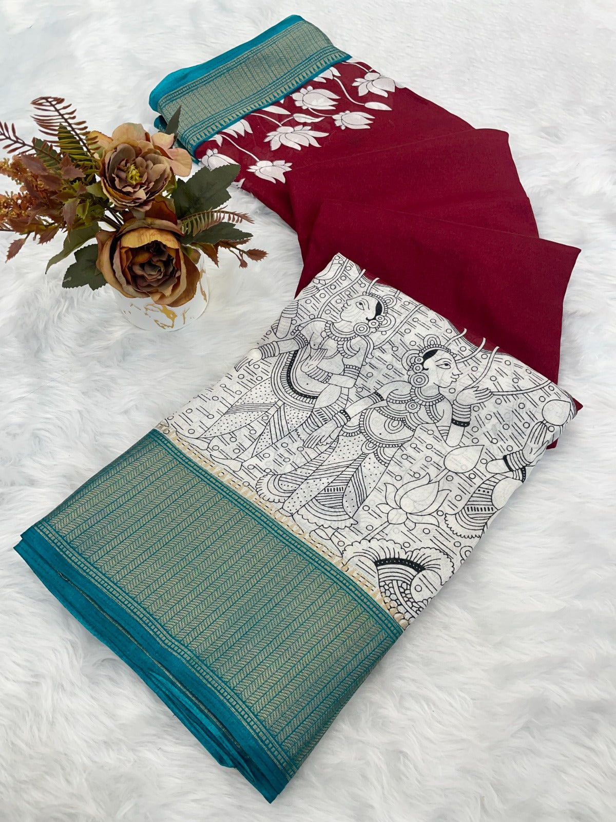 Royal Dola Silk Kalamkari Saree with Heavy Jacquard Border β Premium Ethnic Wear!