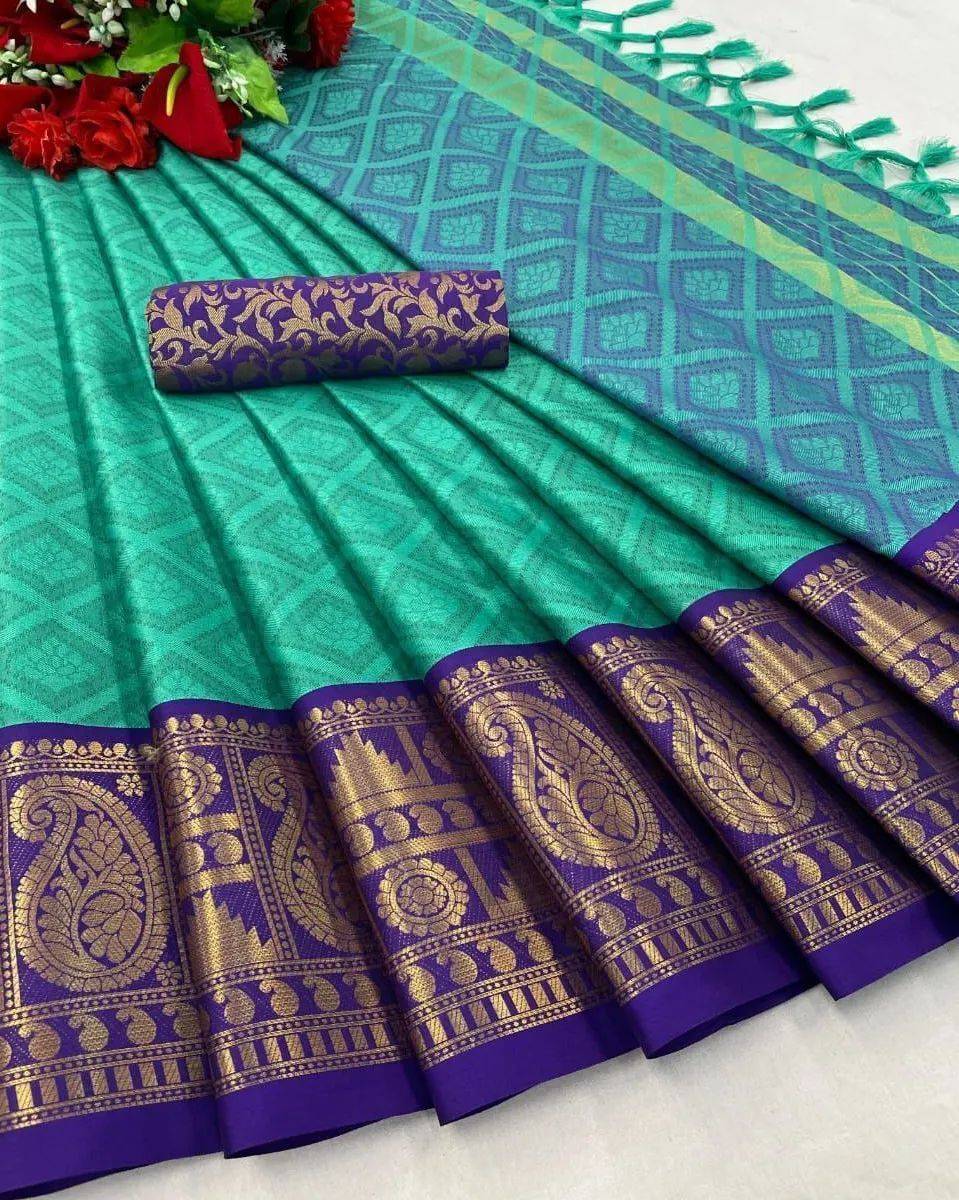 Woven Cotton Silk Saree With Tassels