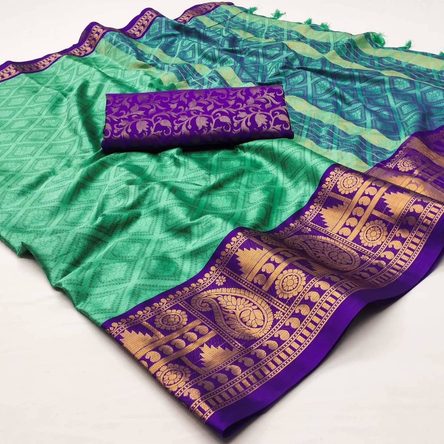 Woven Cotton Silk Saree With Tassels