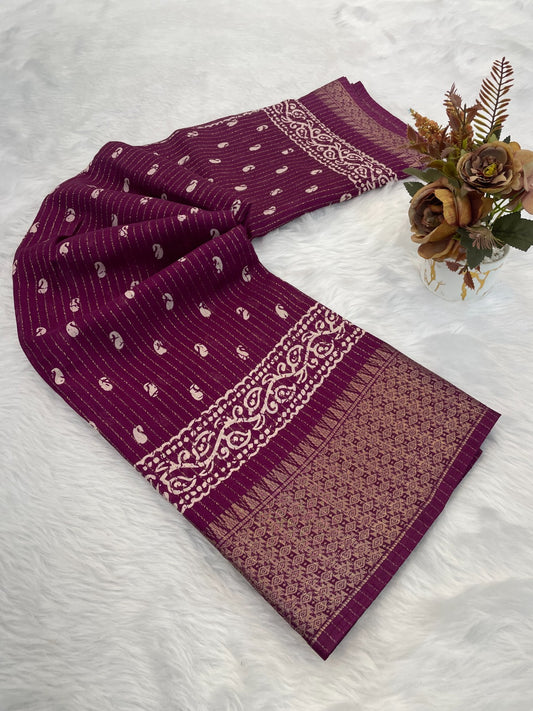 Dola Silk Jaquard Border Printed Saree With Blouse