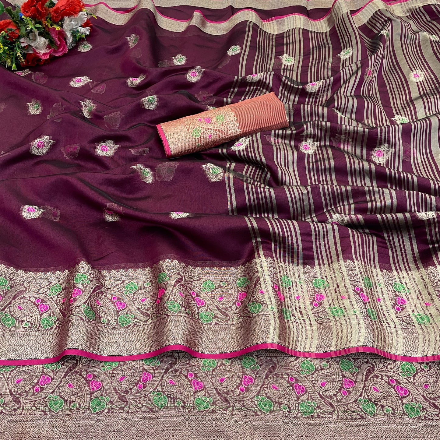 Banarasi Silk Saree for Women with Trendy Wedding Style in Cotton, Fancy, Art Silk, and Soft Silk Blend Maroon Saree