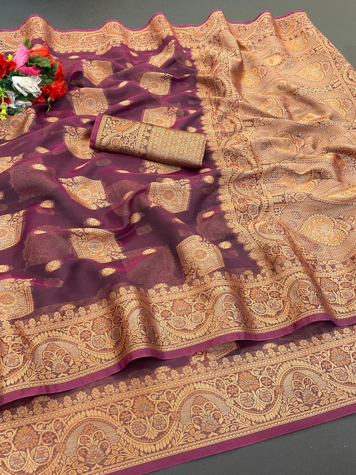 Organza Silk Saree for Women with Trendy Wedding Style in Cotton, Fancy, Art Silk, and Soft Silk Blend Saree