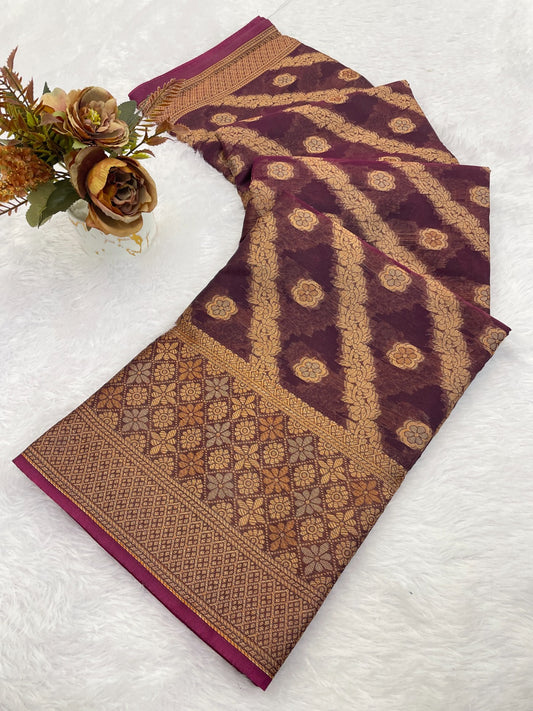 Organza Silk Saree for Women with Trendy Wedding Style in Cotton, Fancy, Art Silk, and Soft Silk Saree