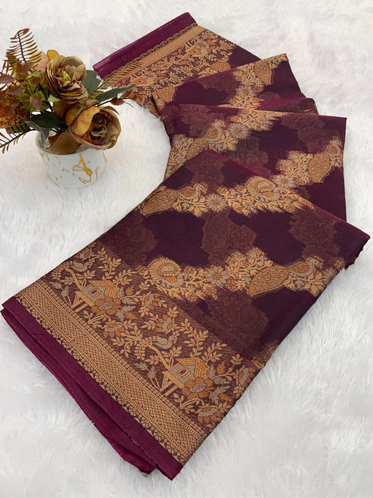 Organza Silk Saree for Women with Trendy Wedding Style in Cotton, Fancy, Art Silk, and Soft Silk Blend Saree