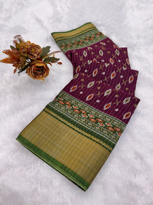 Dola Jaquard Jari Lining Woven Printed Saree With Blouse