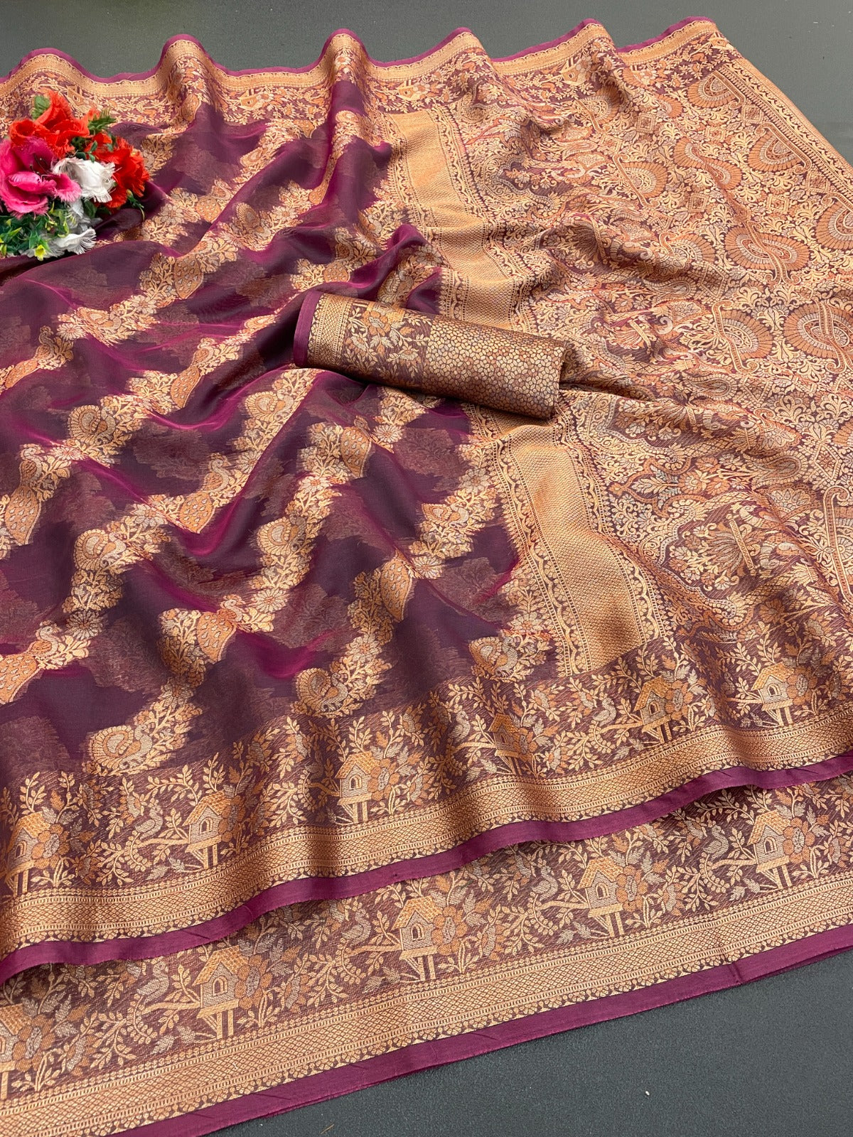 Organza Silk Saree for Women with Trendy Wedding Style in Cotton, Fancy, Art Silk, and Soft Silk Blend Saree