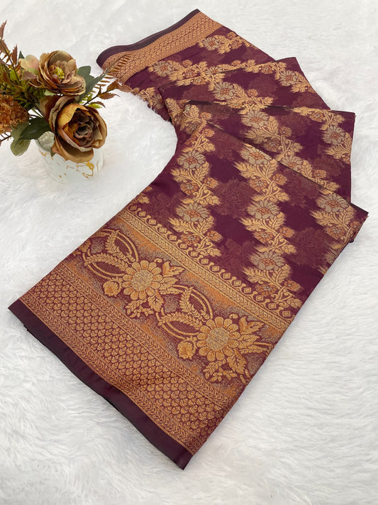 Organza Silk Saree for Women with Trendy Wedding Style in Cotton, Fancy, Art Silk, and Soft Silk Blend Saree