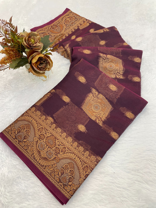 Organza Silk Saree for Women with Trendy Wedding Style in Cotton, Fancy, Art Silk, and Soft Silk Blend Saree