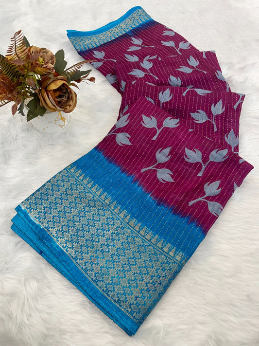 Soft dola saree With Beautiful flower Design…