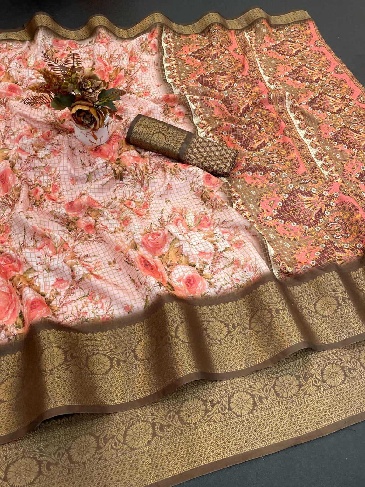 JACURD DOLA PRINT CHEX SAREE COTTAN SILK NEW PRINT DESIGN