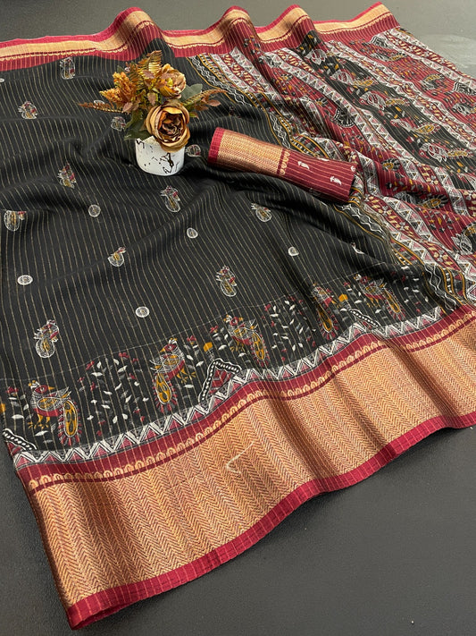 DOLA SILK ZARI LINING WITH JACQUARD BORDER