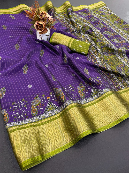 DOLA SILK ZARI LINING WITH JACQUARD BORDER