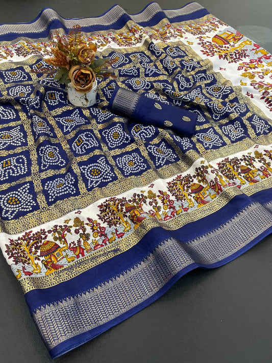 Dola Silk Jacquard Border Bandhni Printed Saree