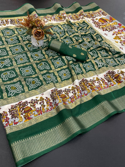 Dola Silk Jacquard Border Bandhni Printed Saree