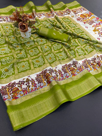 Dola Silk Jacquard Border Bandhni Printed Saree