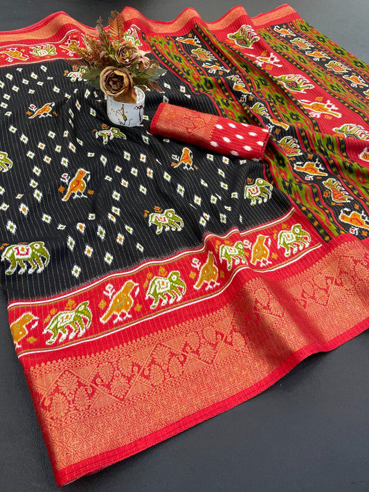 Dola Jequard Border Warli Digital printed saree with Bandhani printed