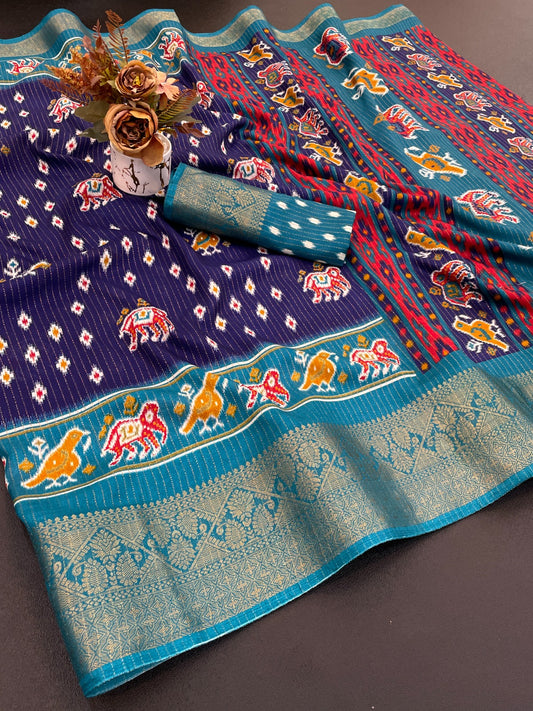 Dola Jequard Border Warli Digital printed saree with Bandhani printed
