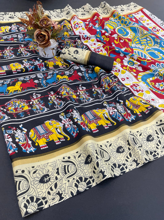 DOLA SILK ZARI FLORAL PRINT WITH JACQUARED BORDER