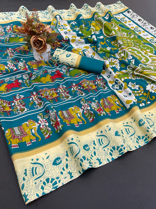 DOLA SILK ZARI FLORAL PRINT WITH JACQUARED BORDER