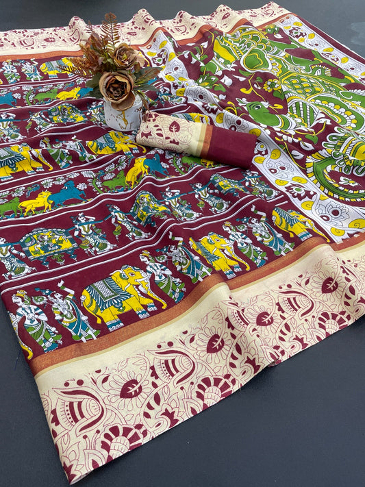 DOLA SILK ZARI FLORAL PRINT WITH JACQUARED BORDER