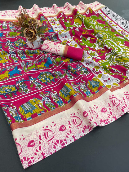DOLA SILK ZARI FLORAL PRINT WITH JACQUARED BORDER