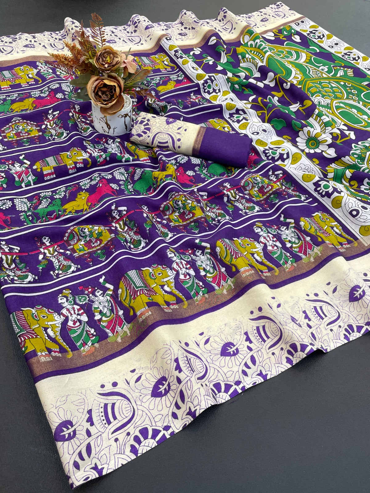DOLA SILK ZARI FLORAL PRINT WITH JACQUARED BORDER