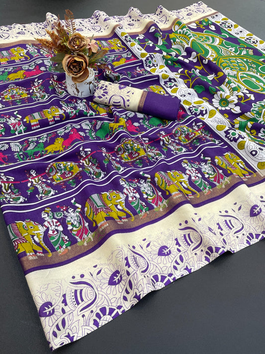 DOLA SILK ZARI FLORAL PRINT WITH JACQUARED BORDER