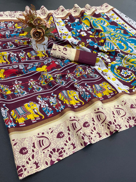 DOLA SILK ZARI FLORAL PRINT WITH JACQUARED BORDER
