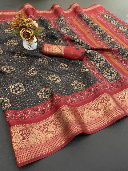 Dola silk saree with beautiful bandhani print design