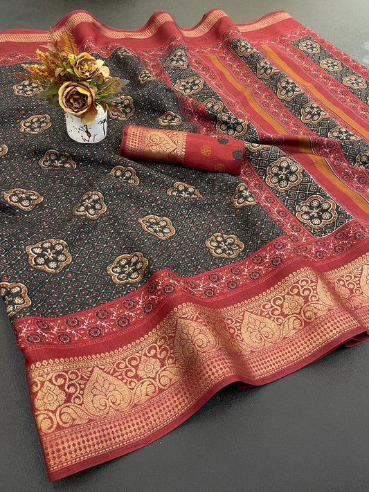 Dola silk saree with beautiful bandhani print design