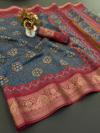 Dola silk saree with beautiful bandhani print design