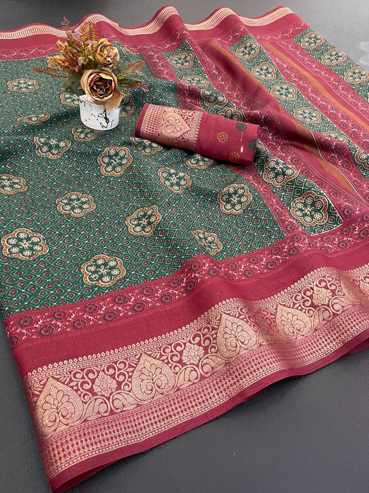 Dola silk saree with beautiful bandhani print design
