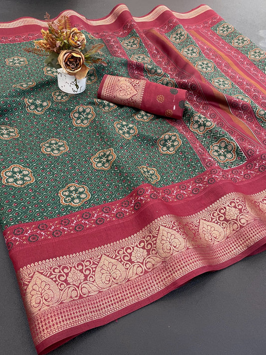 Dola silk saree with beautiful bandhani print design