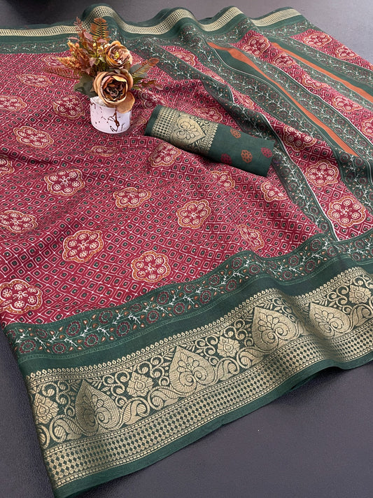 Dola silk saree with beautiful bandhani print design