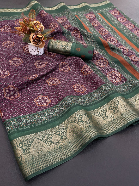 Dola silk saree with beautiful bandhani print design