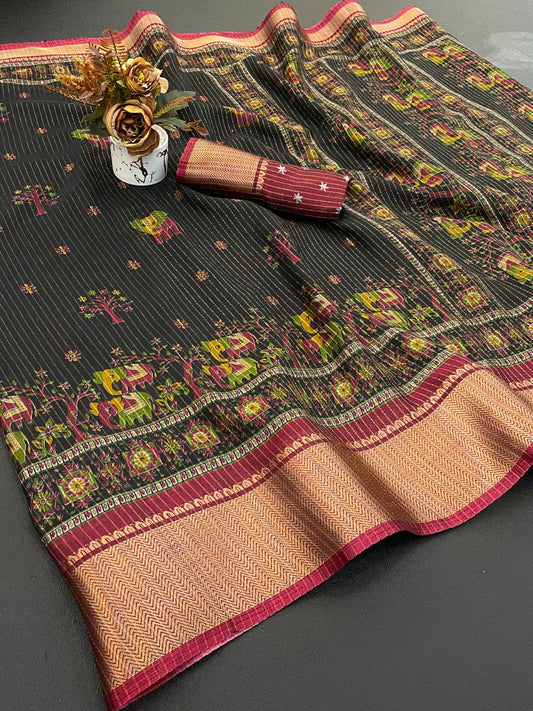 DOLA SILK ZARI LINING WITH JACQUARD BORDER