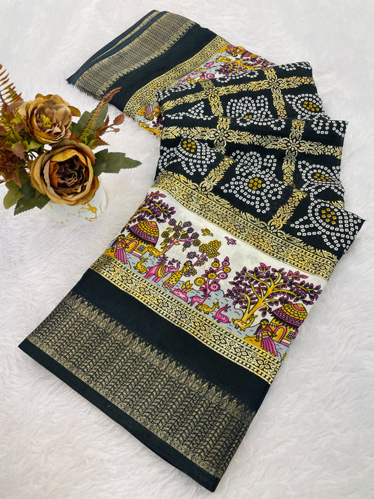 Dola Silk Jacquard Border Bandhni Printed Saree
