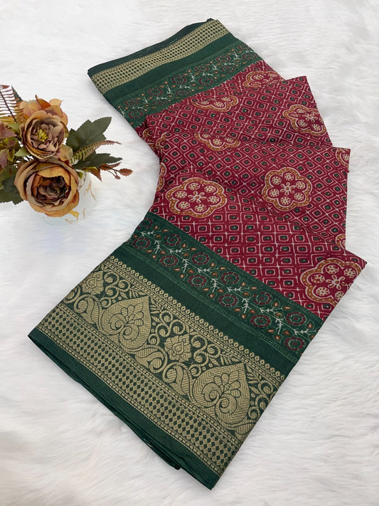 Dola silk saree with beautiful bandhani print design