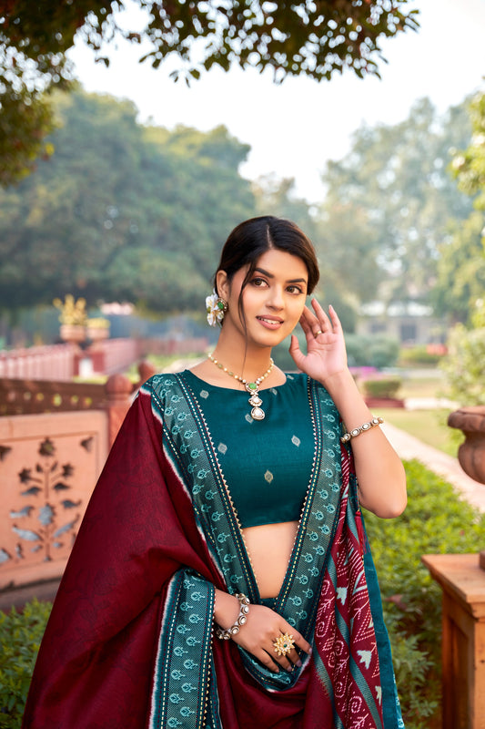 Women Tussar Silk Lehenga Choli | Patola Print Adorned with Foil Work for Women For Navratri