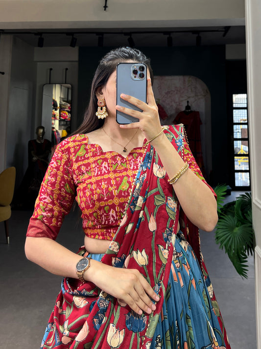 Women's Tusaar Silk Lehenga Choli Patola Print with Foil Work With Unstitched Blouse