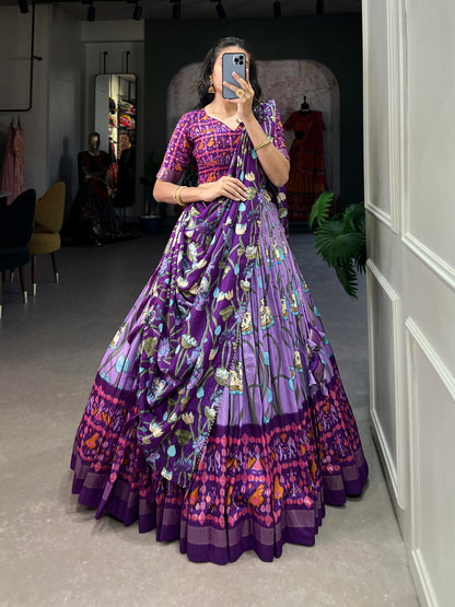 Women's Tusaar Silk Lehenga Choli Patola Print with Foil Work With Unstitched Blouse