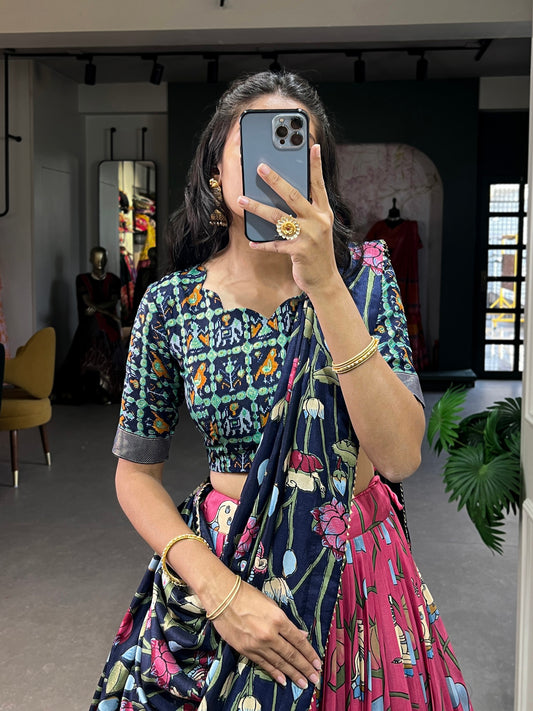 Women's Tusaar Silk Lehenga Choli Patola Print with Foil Work With Unstitched Blouse