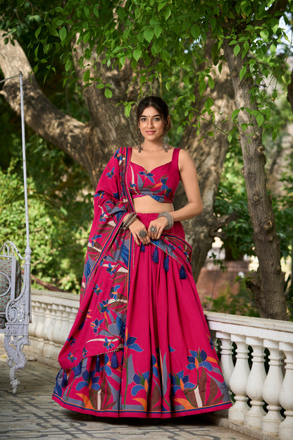 Elegant Floral Print Lehenga Choli with Dupatta Floral Ethnic Lehenga Set – Perfect for Celebrations & Occasions