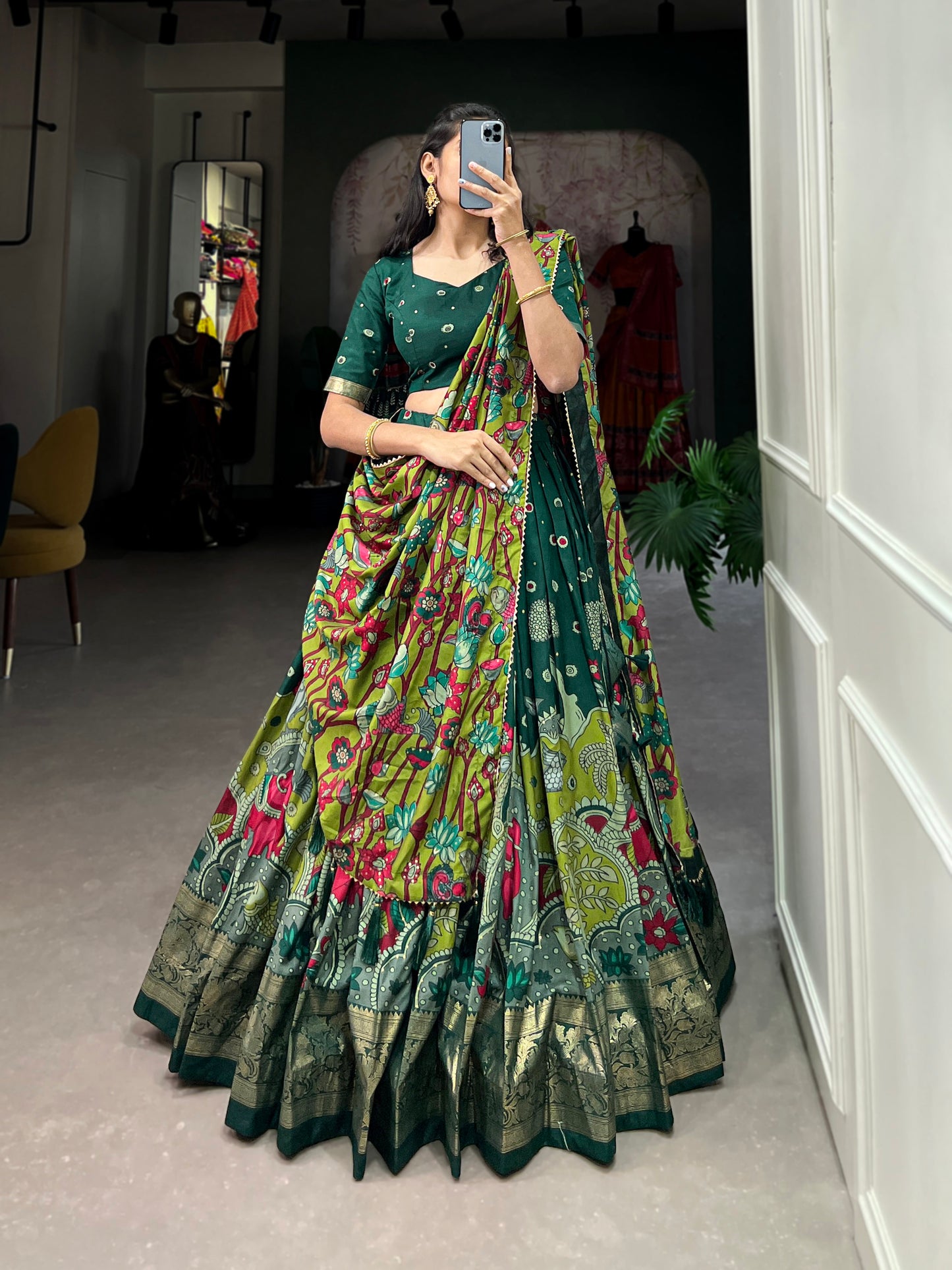 Tussar Silk Kalamkari Print Lehenga Choli