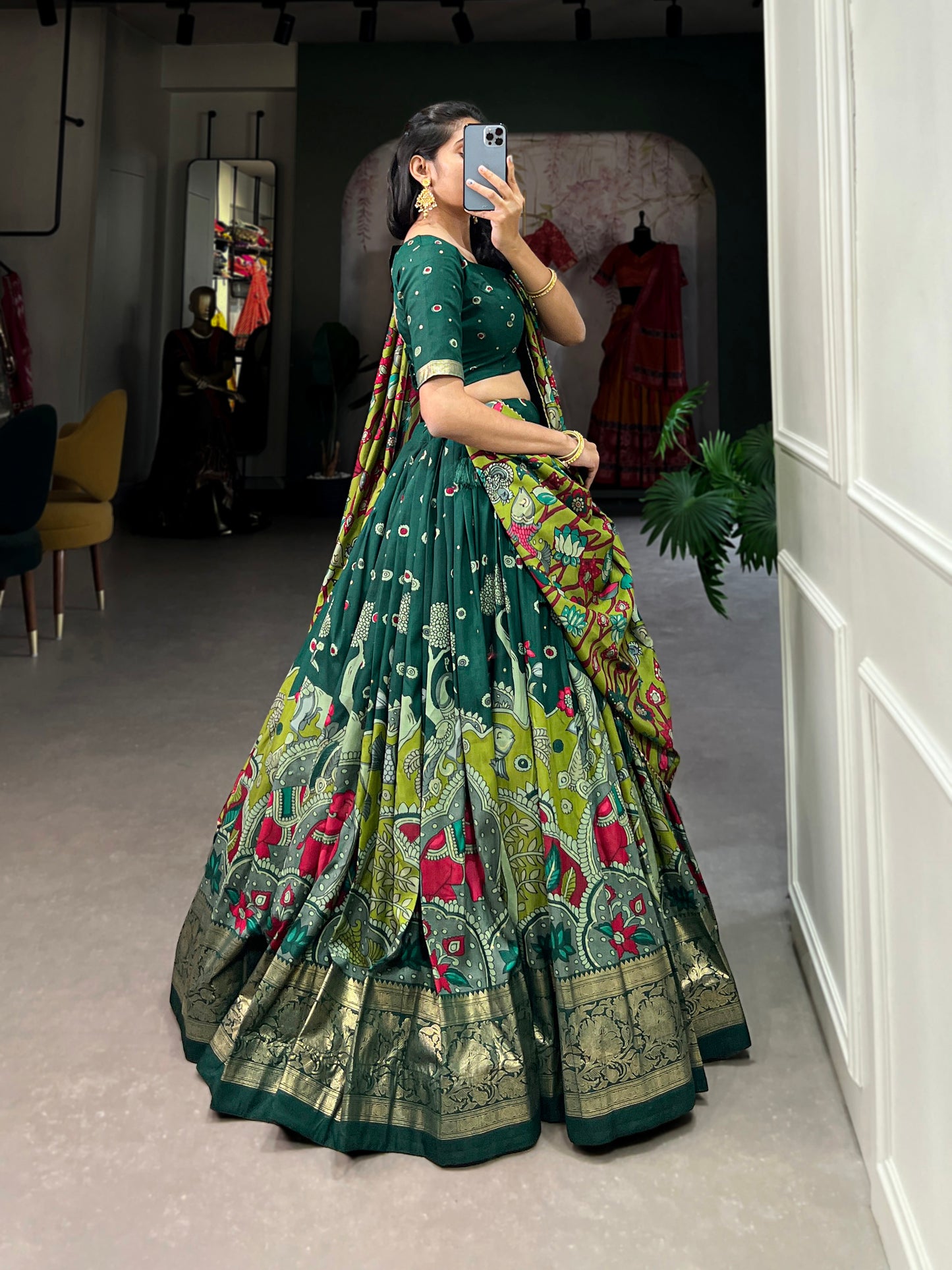 Tussar Silk Kalamkari Print Lehenga Choli