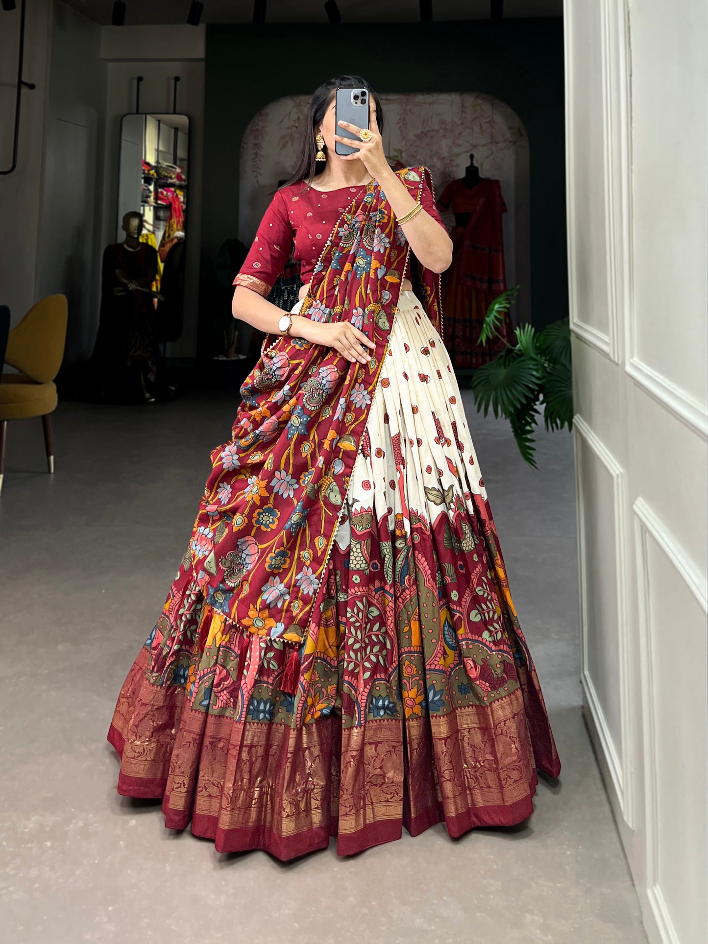 Tussar Silk Kalamkari Print Lehenga Choli